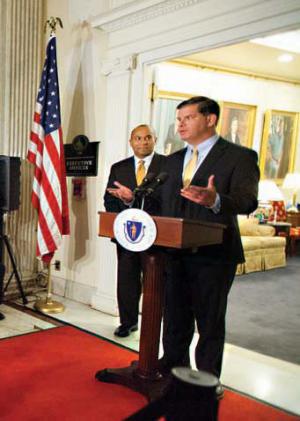 Mayor-elect Walsh and Gov. Patrick outside the governor’s office on Monday. Governor’s Office photo